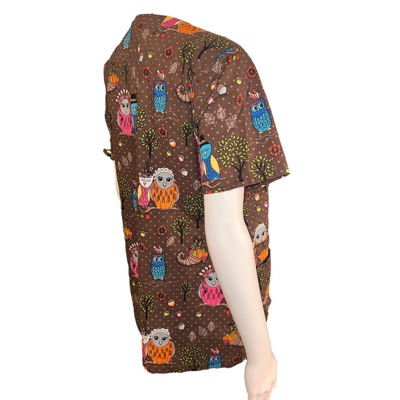 Cherokee owl scrub Top M Multicolor - Picture 3 of 7